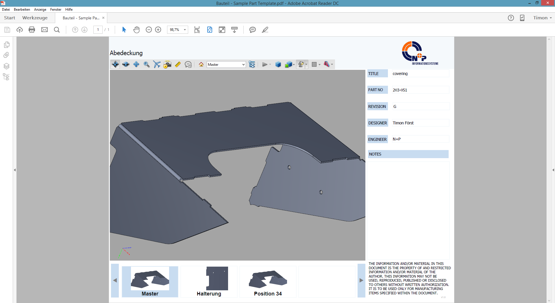 3D PDF Inventor 2017 Vorlage "Sample Part Template"