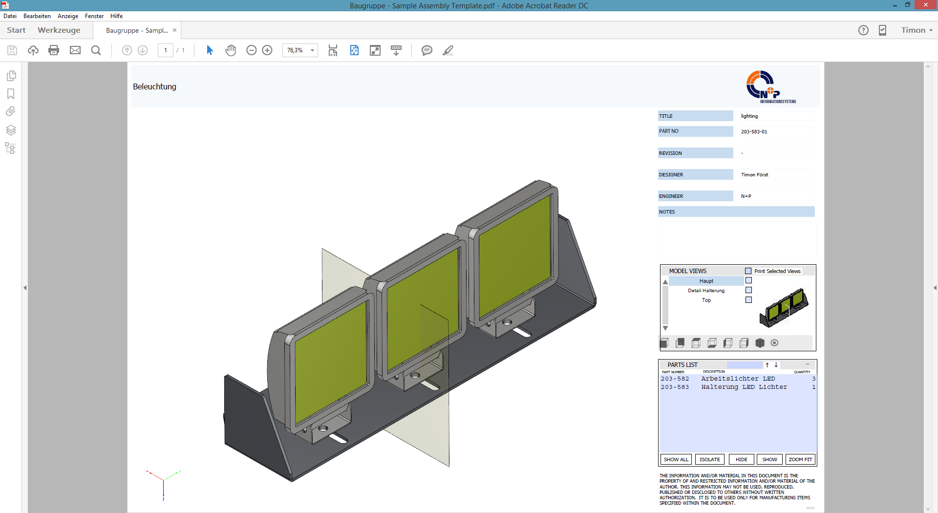 3D PDF Inventor 2017 Vorlage "Sample Assembly Template"