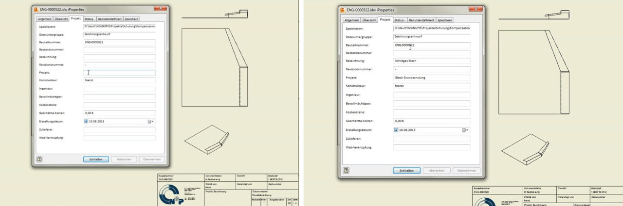 Autodesk-Inventor-iProperties-übertragen-auslesen-Zeichnung-vorher-und-nachher