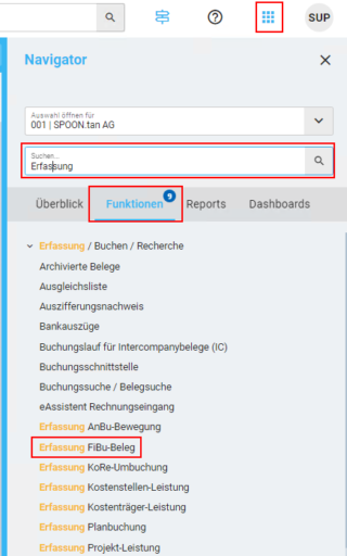 Bewirtungskosten Diamant: Navigator-Suche Erfassung Fibu-Beleg