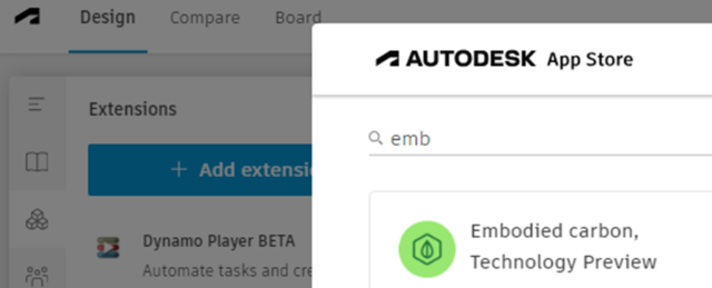 Installation von Embodied Carbon über den Autodesk App-Store