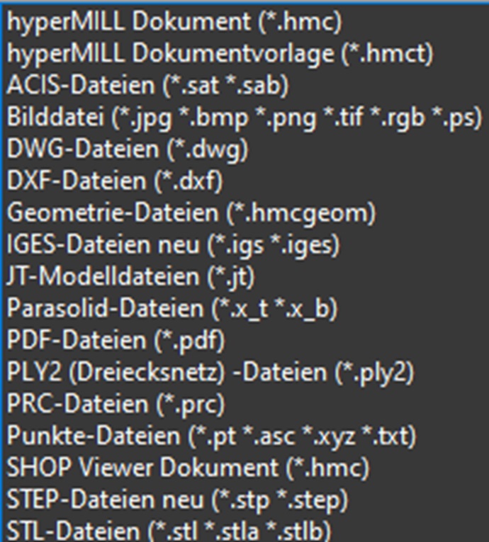 Dateiformate hyperMILL CAD