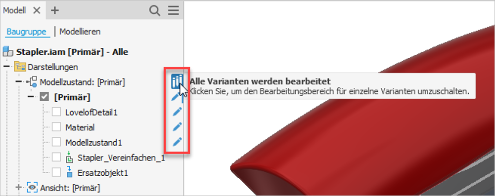 Autodesk Inventor 2026 - Auswahl der Modellzustände die zu bearbeiten sind