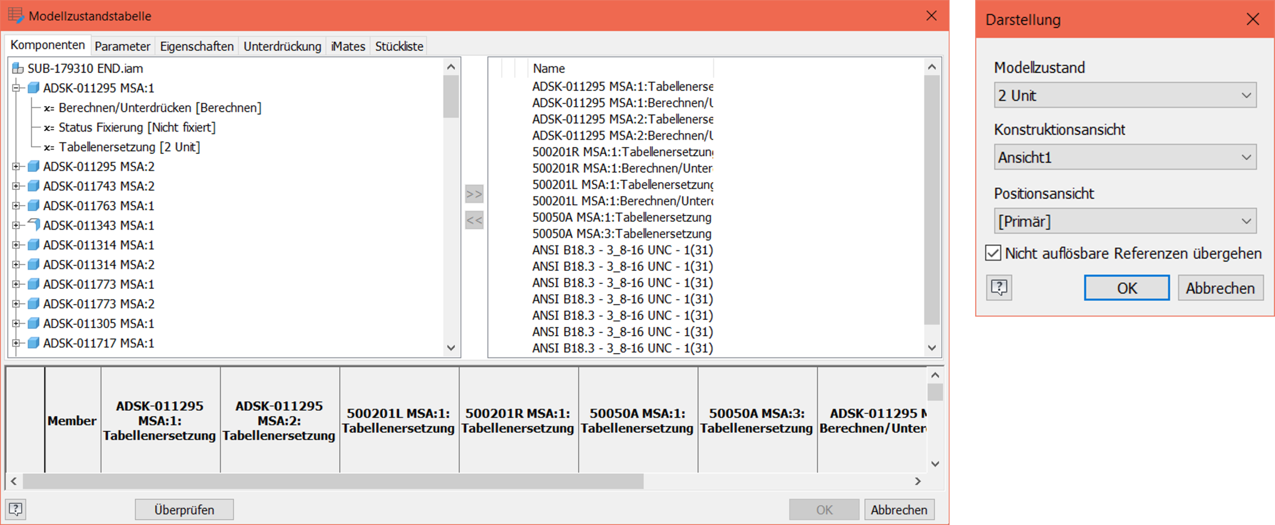 Autodesk Inventor 2026 - Dialogbox Tabelle bearbeiten
