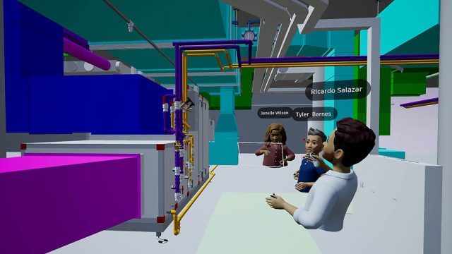 Virtuelle Begehung eines technischen Gebäudemodells in Autodesk Workshop XR mit mehreren Avataren