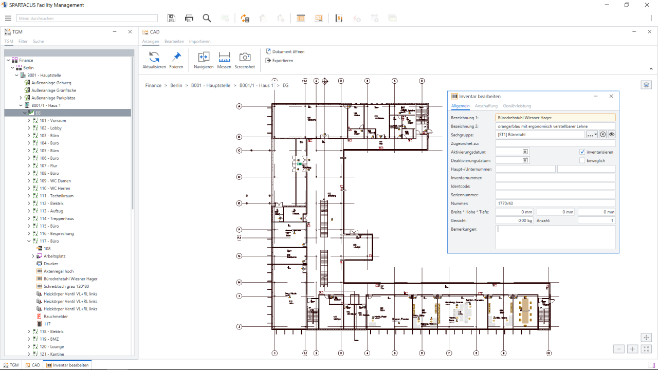Screenshot eines Gebäudegrundrisses mit Angabe von Inventar