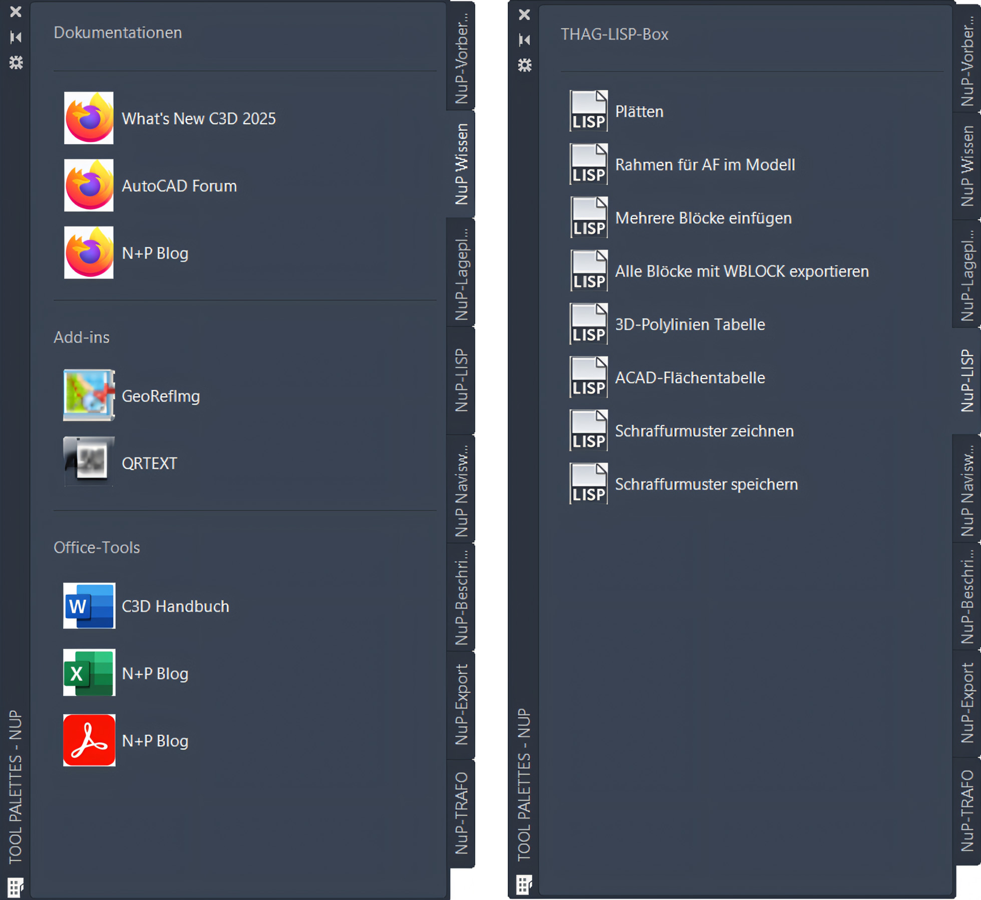 Screenshot mit Add-ins, Office-Tools und LISP-Automatisierungen