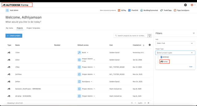 Oberfläche von Autodesk Forma
