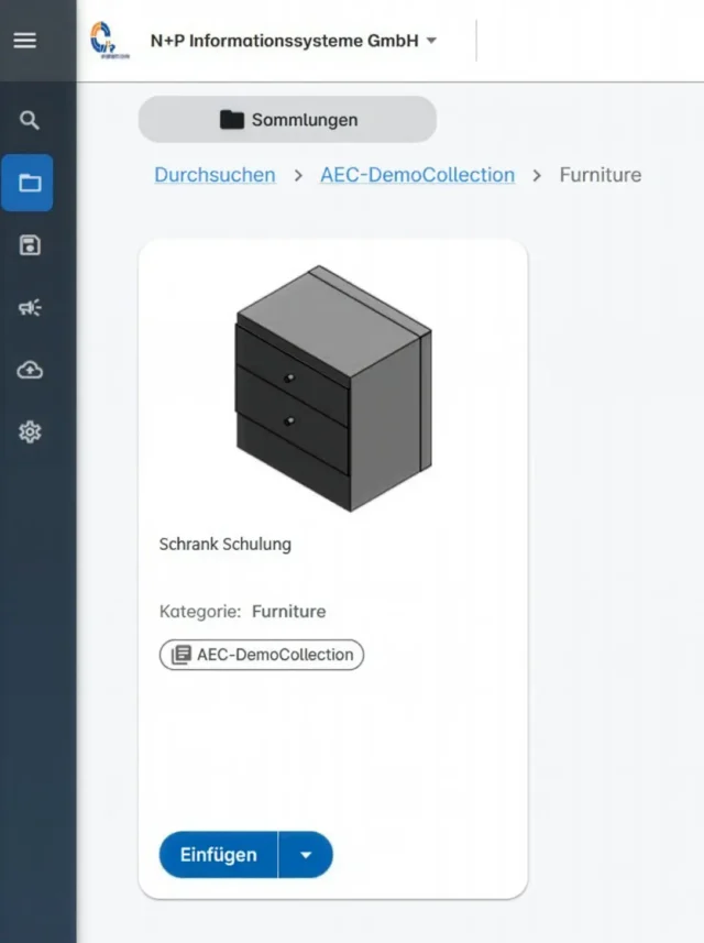 Ausgewähltes Content-Element mit Vorschau und Einfügefunktion im Autodesk Content Catalog