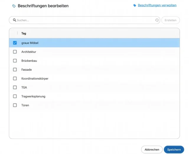 Auswahl von Tags zur Beschriftung eines Content-Elements im Autodesk Content Catalog