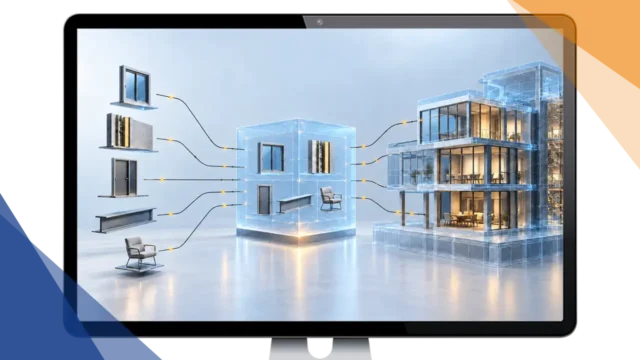 Visualisierung der Verbindung von zentral verwalteten BIM-Inhalten und einem digitalen Gebäudemodell