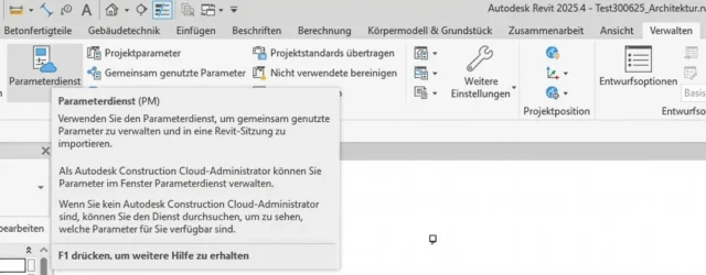 Schaltfläche für den Parameterdienst im Menüband von Autodesk Revit