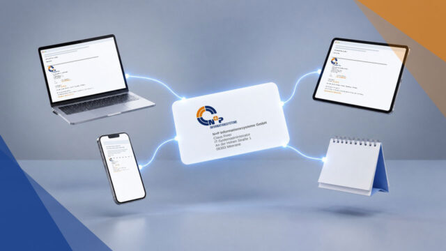 Zentrale Signaturvorlage wird automatisch an Laptop, Smartphone und Tablet verteilt – E-Mail-Signaturen zentral verwalten mit CodeTwo